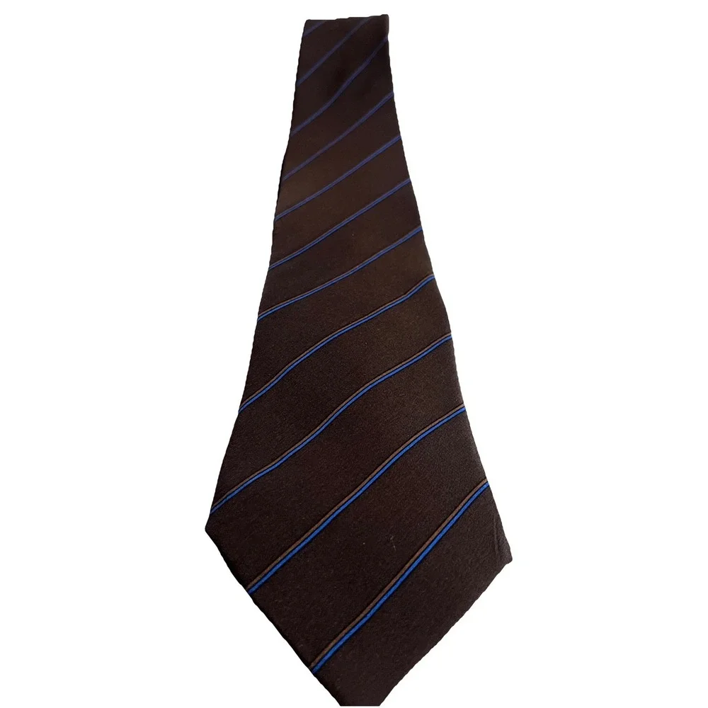 Vintage Roy Moses Menswear 100% Silk Tie Striped Blue Brown Made in USA 70s